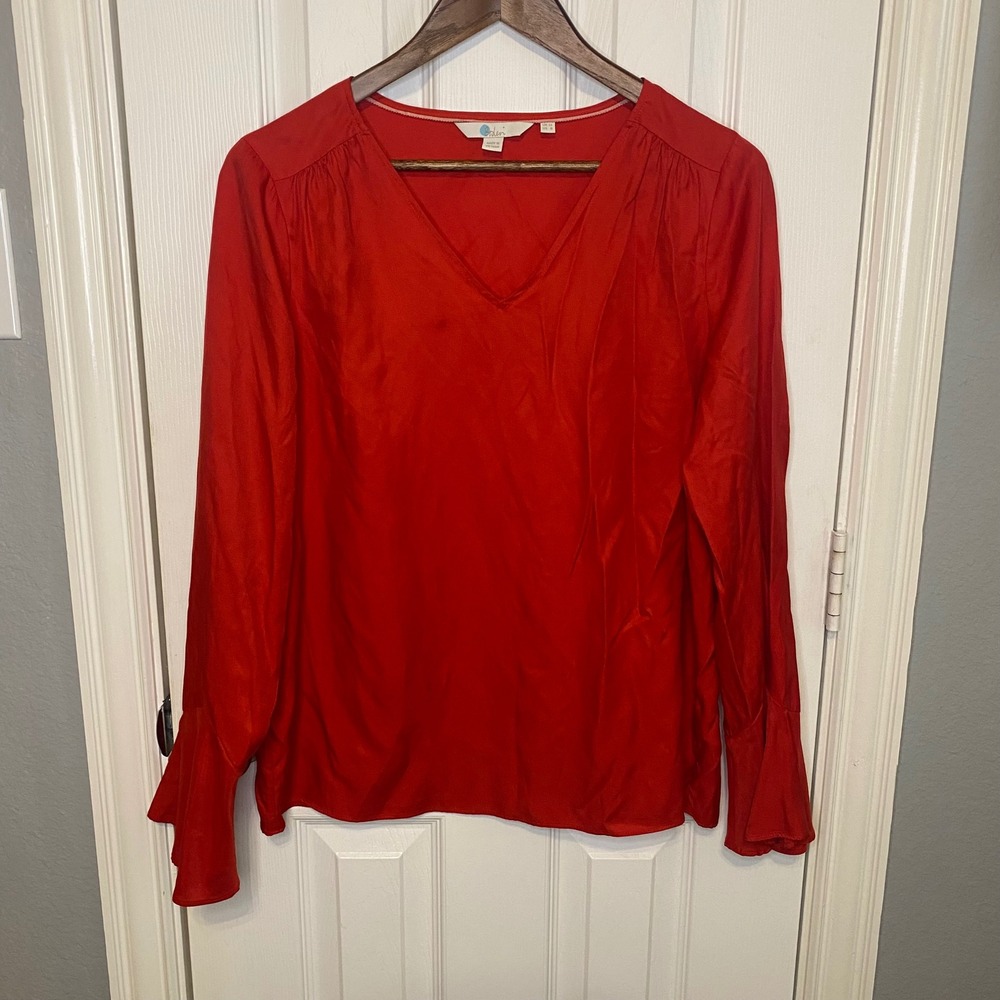 Boden Red Silk Blend V-Neck Bell Sleeve Blouse Top US 8